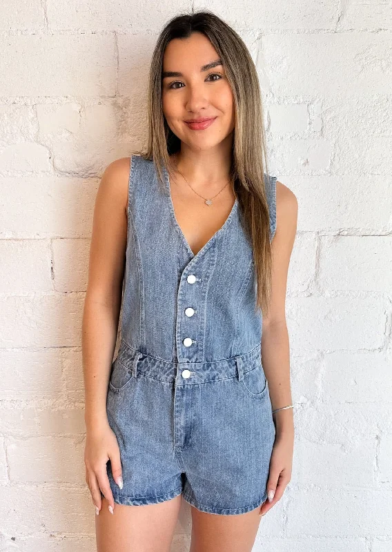 Country Denim Romper Flared Denim Skirt