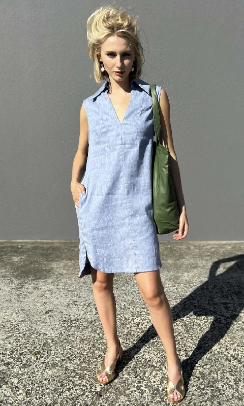 HOSS Sleeveless Ginger Dress - Blue Denim Mid-rise Denim Skirt