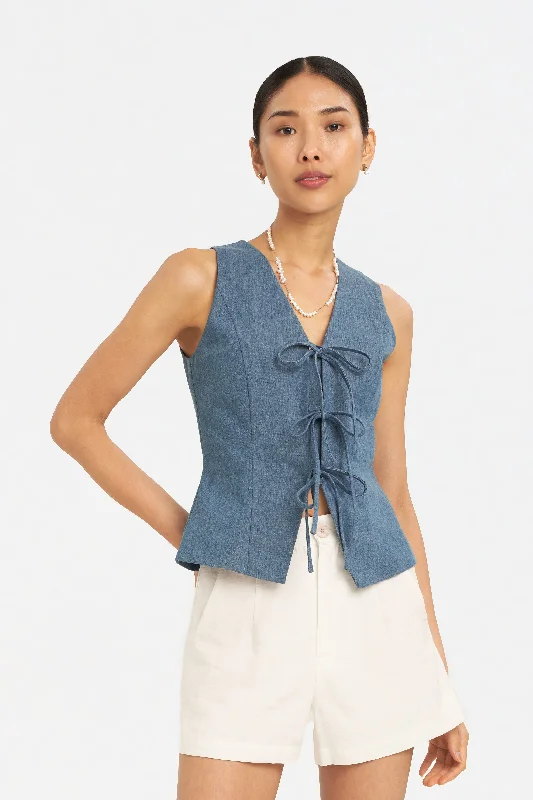 Jada Denim Tie-Front Vest Top Cute Denim Skirt