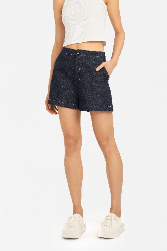 Jerilyn Contrast Stitch Denim Shorts Colorful Denim Skirt